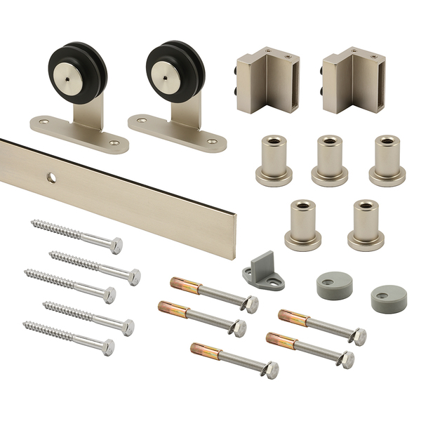 Prime-Line Heavy Duty Barn Door Track Kit, Smooth Rolling, Top Mount, Satin Nickel 1 Kit N 7557